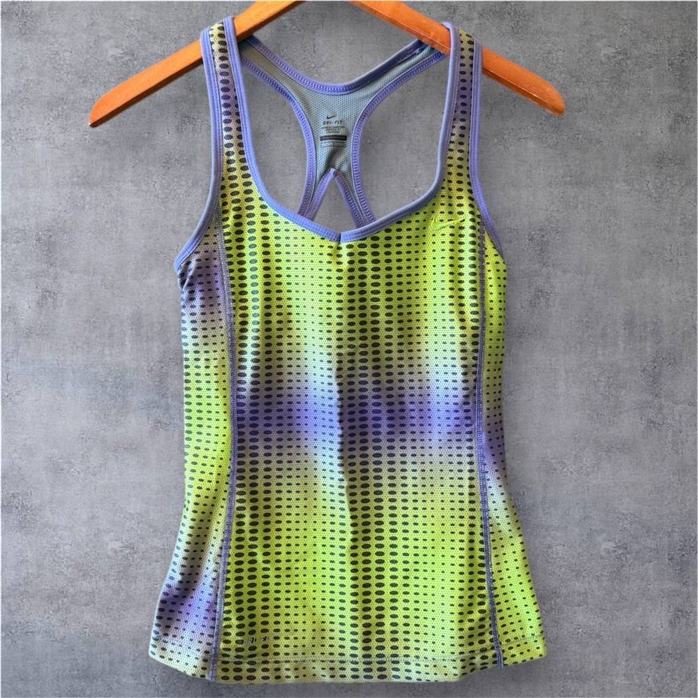 Nike Dri-FIT Racerback Tank Top Purple Green Workout Yoga Size S - Picture 2 of 3